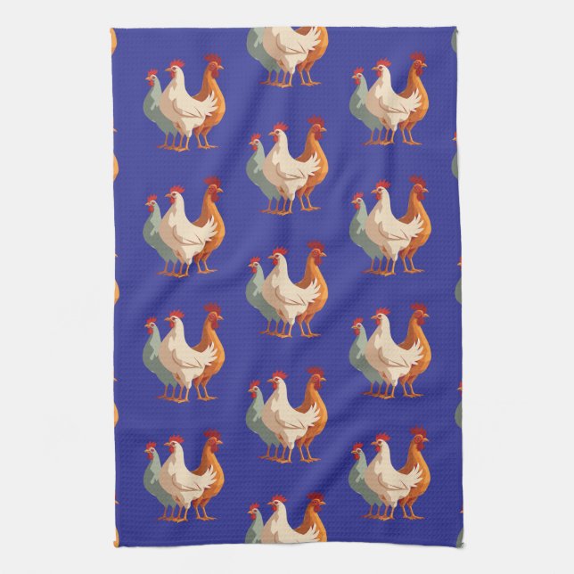 Three French Hens Retro Mid-Century Cut-Out 6 Tea Towel (Vertical)