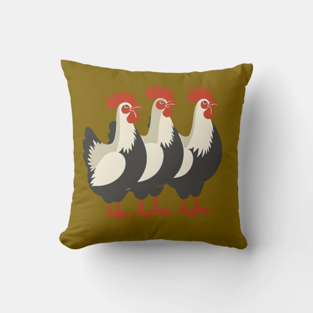 Three French Hens Retro Mid-Century Cut-Out 7 Cushion (Front)
