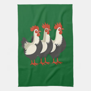 Three French Hens Retro Mid-Century Cut-Out 7 Tea Towel