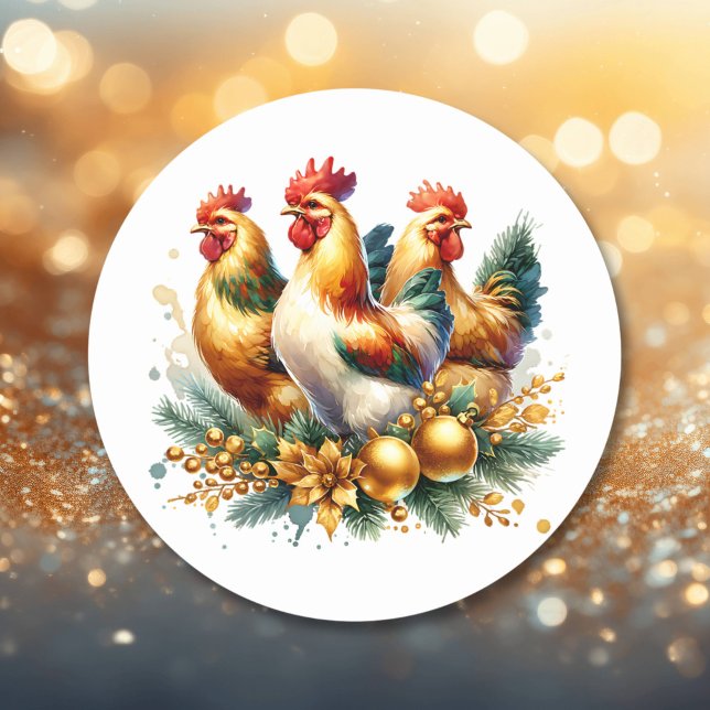 Three French Hens | Twelve Days of Christmas Classic Round Sticker (Creator Uploaded)