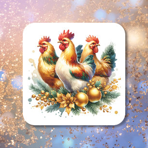 Three French Hens Twelve Days of Christmas Square Sticker