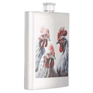 Three-French-Hens White-Feathered Hip Flask