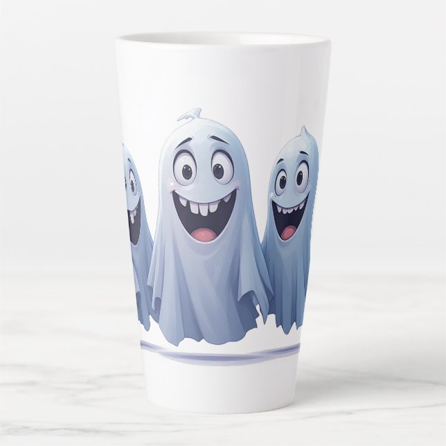 Three Friendly Halloween Ghosts Together At Night  Latte Mug (Front)