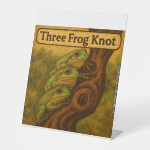 Three Frog Knot – Whimsical Amphibian Wordplay Art Pedestal Sign