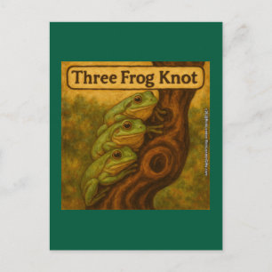 Three Frog Knot – Whimsical Amphibian Wordplay Art Postcard