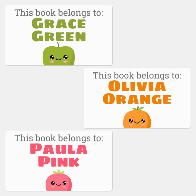 Three Fruit Kids Book Labels (Group)