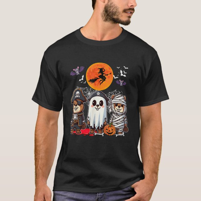 Three Funny Beavers Costume Pirate Boo Mummy Hallo T-Shirt (Front)
