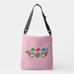 Three Funny Christmas Gnome Owls Crossbody Bag