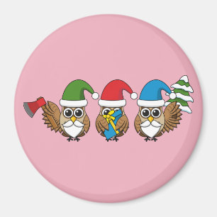 Three Funny Christmas Gnome Owls Magnet