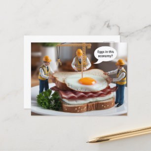 Three Funny Construction Workers Making a Sandwich Postcard