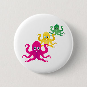 Three funny octopies 6 cm round badge
