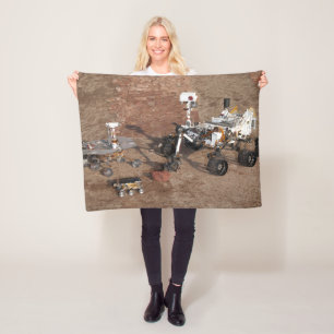 Three Generations Of Mars Rovers. Fleece Blanket