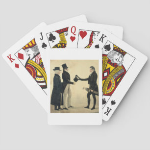 Three Gentlemen Greeting Each Other (w/c and ink w Playing Cards