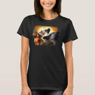Three German Shepherd Halloween and Halloween Moon T-Shirt