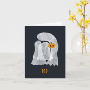 Three ghosts holding a scary pumpkin! card