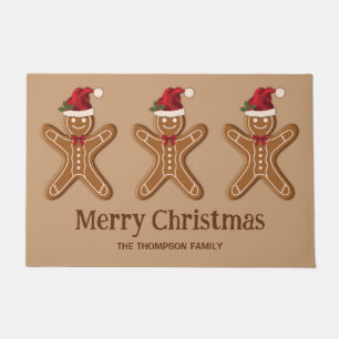 Three Gingerbread Christmas Cookies & Custom Text Doormat