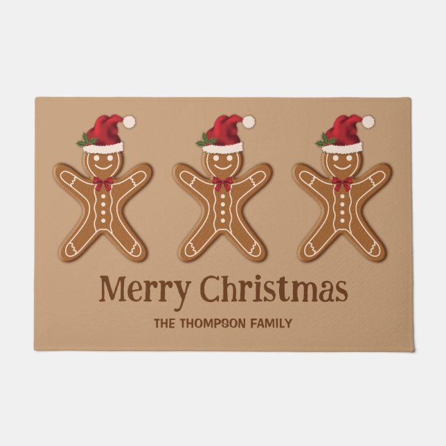 Three Gingerbread Christmas Cookies & Custom Text Doormat (Front)