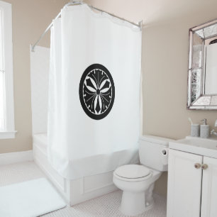 Three ginkgo leaves with swords in circle shower curtain
