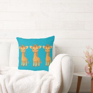 "Three Giraffe Friends" Throw Pillow