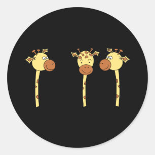 Three Giraffes Cartoon. Classic Round Sticker