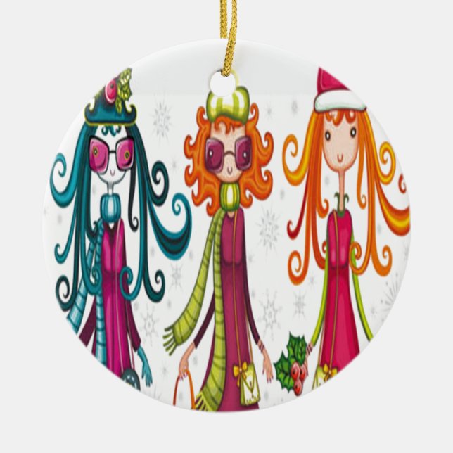 Three girls design ceramic ornament (Front)