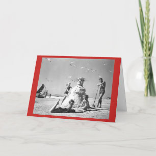 Three Girls Making A Snowman at the Beach Card