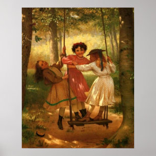 Three Girls on a Swing Poster