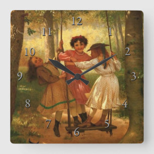 Three Girls on a Swing Square Wall Clock