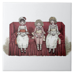 Three Girls on Red Couch Kate Greenaway    Ceramic Tile