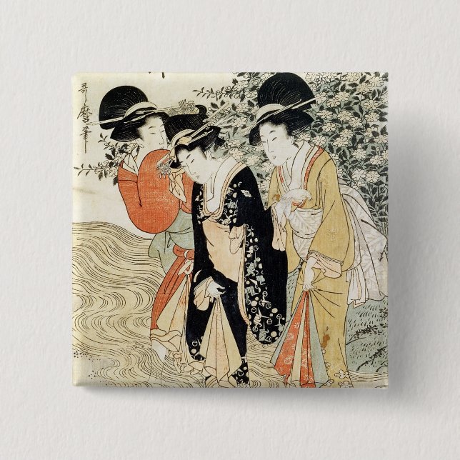 Three girls paddling in a river, from the 'Fashion 15 Cm Square Badge (Front)