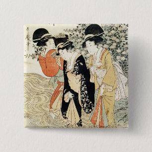 Three girls paddling in a river, from the 'Fashion 15 Cm Square Badge