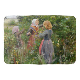 Three Girls Picking Blackberries (by Brendekilde) Bath Mat