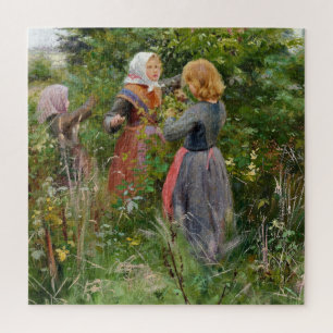 Three Girls Picking Blackberries (by Brendekilde) Jigsaw Puzzle