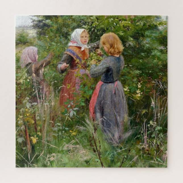 Three Girls Picking Blackberries (by Brendekilde) Jigsaw Puzzle (Vertical)