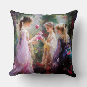 Three girls playing in a garden  cushion