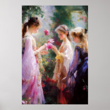 Three girls playing in a garden 