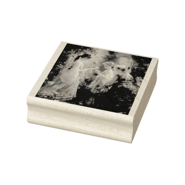 Three girls playing in a garden  rubber stamp (Stamp)