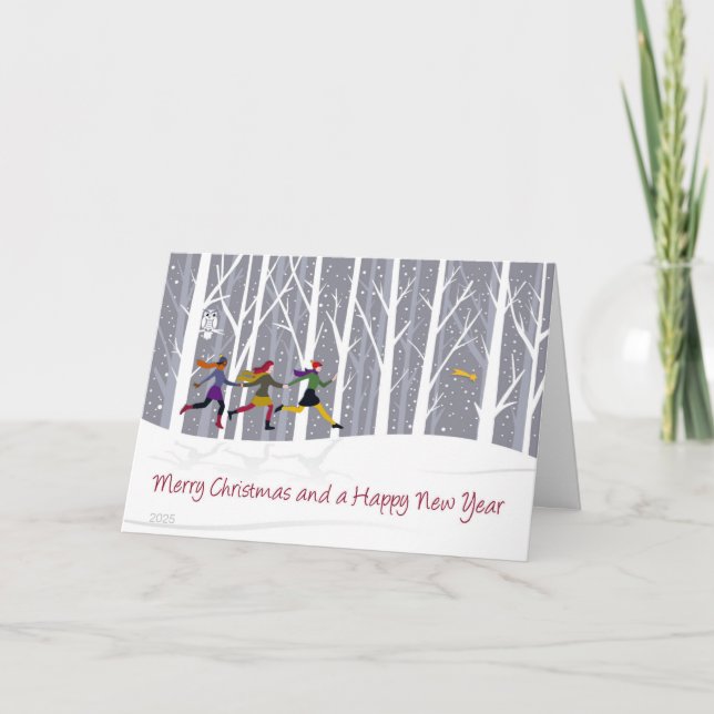 Three Girls Running with Inside Message Card (Front)