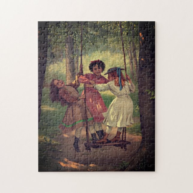 Three Girls Swing in Forest | Jigsaw Puzzle (Vertical)