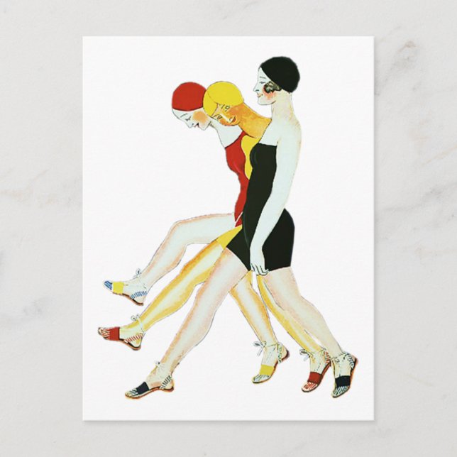 Three Girls Walking - 1920s Illustration Postcard (Front)