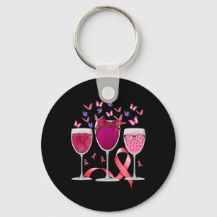 Three Gl Wine Breast Cancer Awareness Pink Ribbon  Key Ring