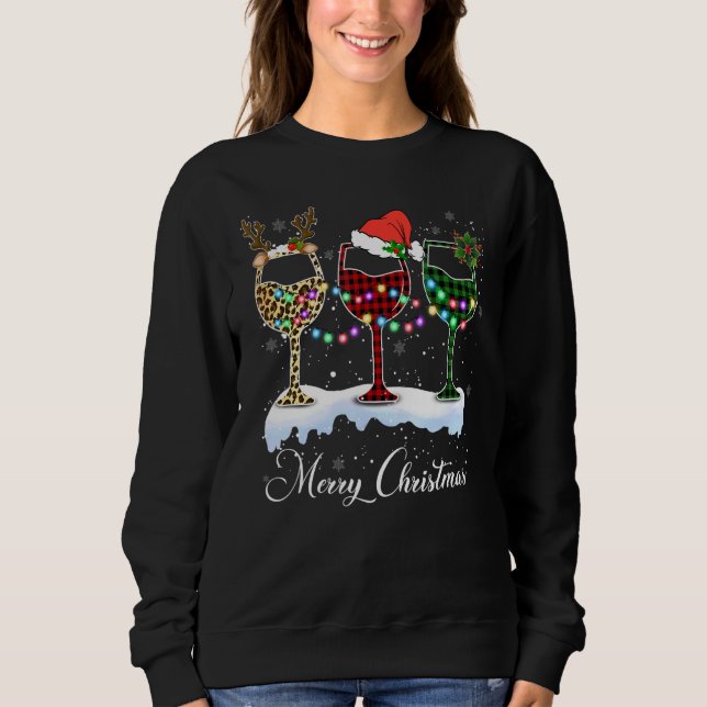 Three Glass Of Red Wine And Christmas Light Merry  Sweatshirt (Front)