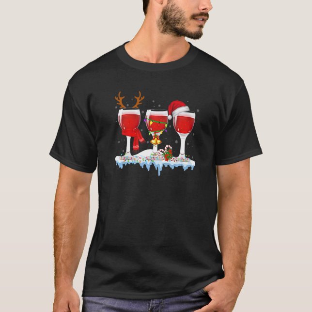 Three Glass Of Red Wine  Drinker Christmas T-Shirt (Front)