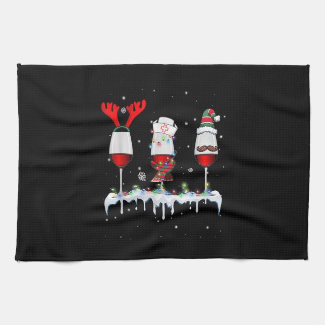 Three Glass Of Red Wine Funny Drinker Christmas Li Tea Towel (Horizontal)