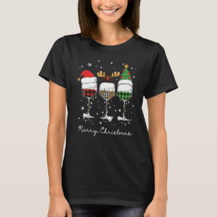 Three Glass Wine Santa Hat Merry Christmas Drinkin T-Shirt