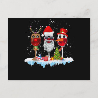 Three Glasses Of Wine Christmas Lights Santa Hat x Announcement Postcard