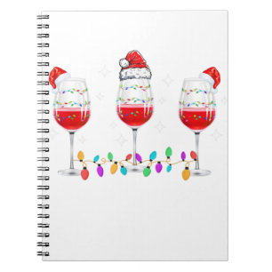 Three Glasses of Wine Christmas Lights Santa Hat X Notebook