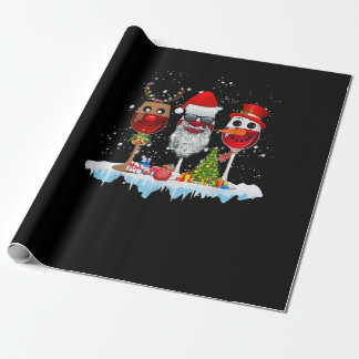 Three Glasses Of Wine Christmas Lights Santa Hat x Wrapping Paper