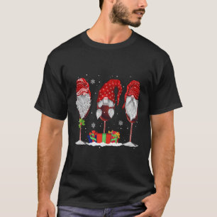 Three Glasses Of Wines Christmas Gnomes Funny Holi T-Shirt