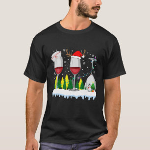 Three Glasses Of Wines Nurse Funny Christmas Wine T-Shirt